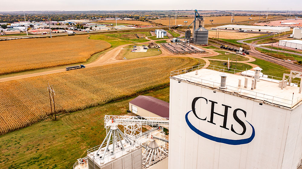 Aerial of a cooperative in the fall.