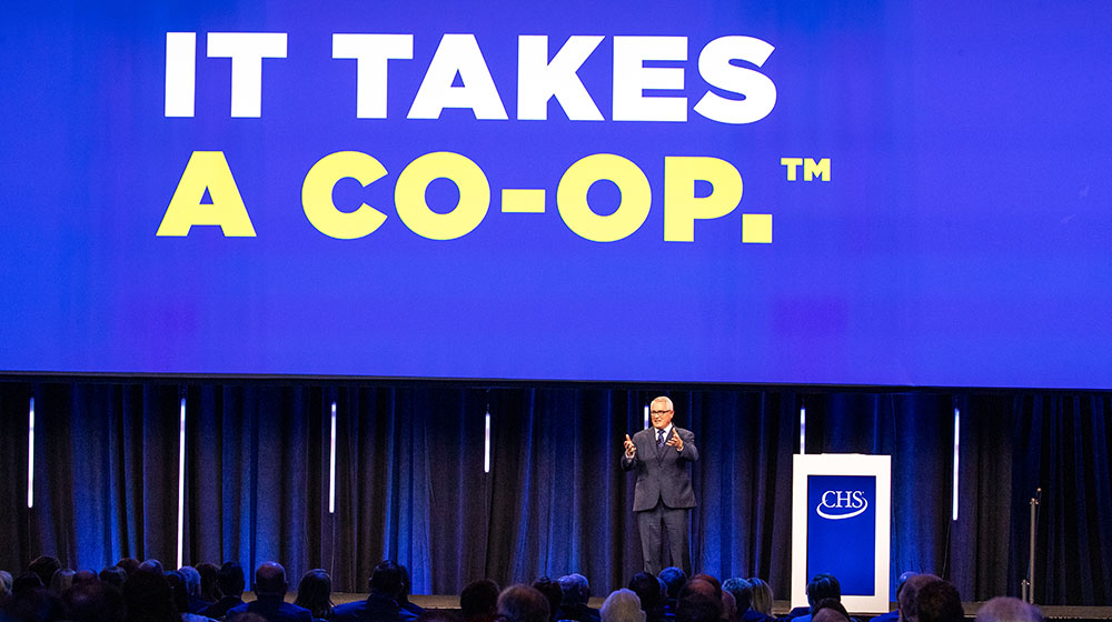 Former CHS Board Chair Dan Schurr addressed CHS members at the 2026 CHS Annual Meeting.Former CHS Board Chair Dan Schurr addressed CHS members at the 2026 CHS Annual Meeting.