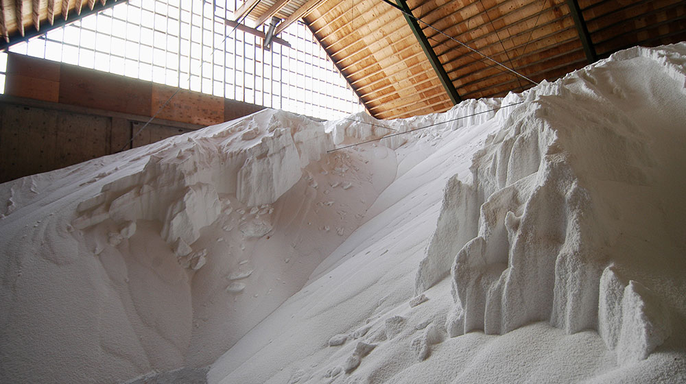 Fertilizer in a warehouse.