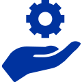 Hand holding a gear icon