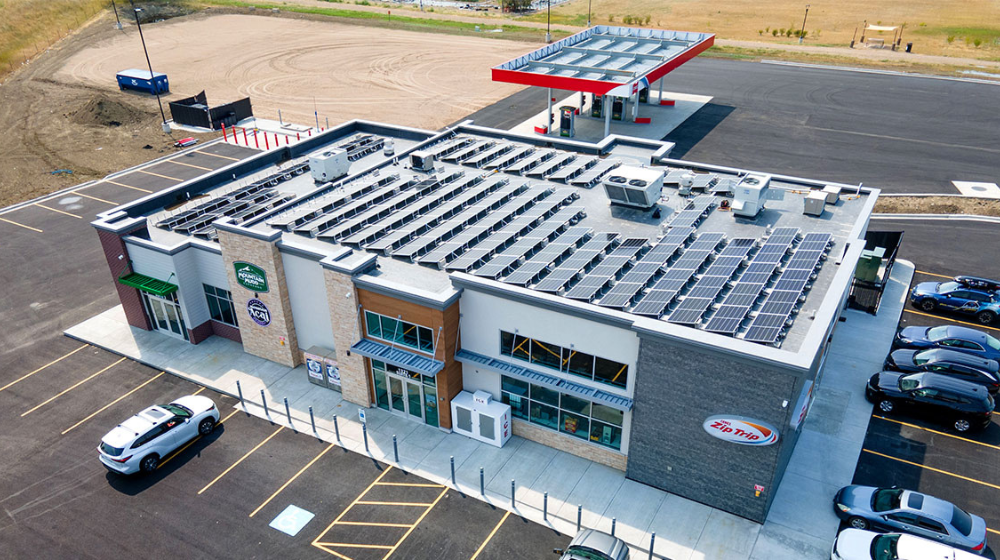 Building with solar panels on the roof