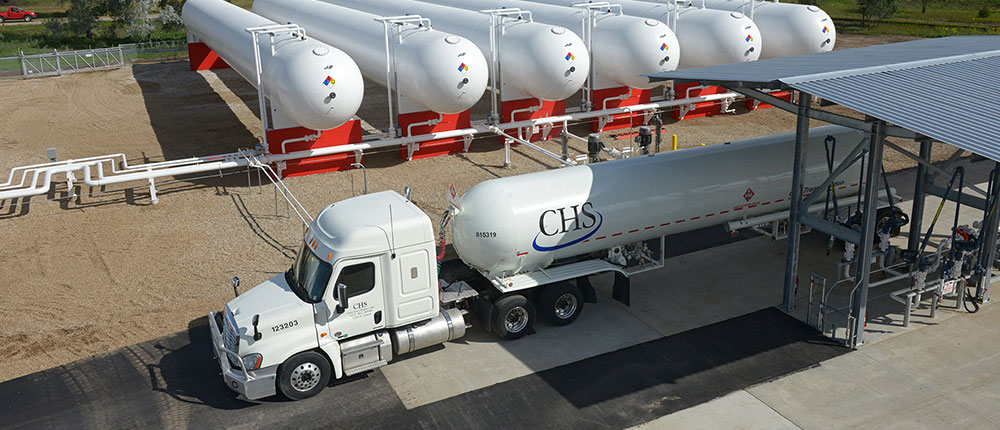 CHS Transportation truck filling up at a propane tank yard